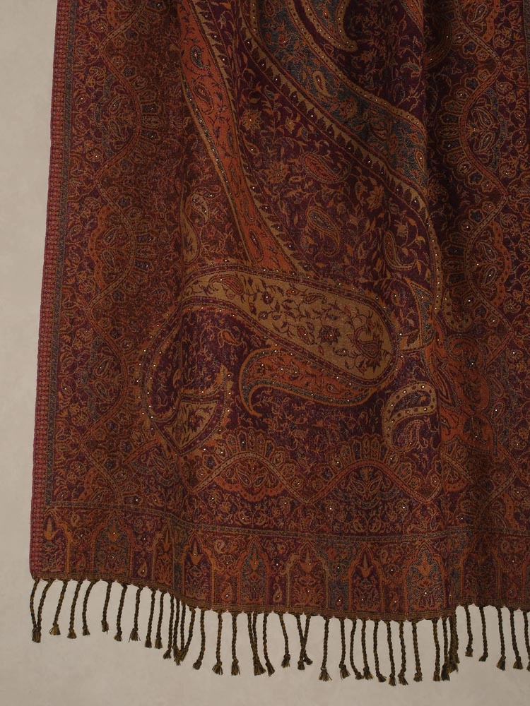 ImageRina Paisley Hand Emb Merino Wool Wrap – Burnt Rust