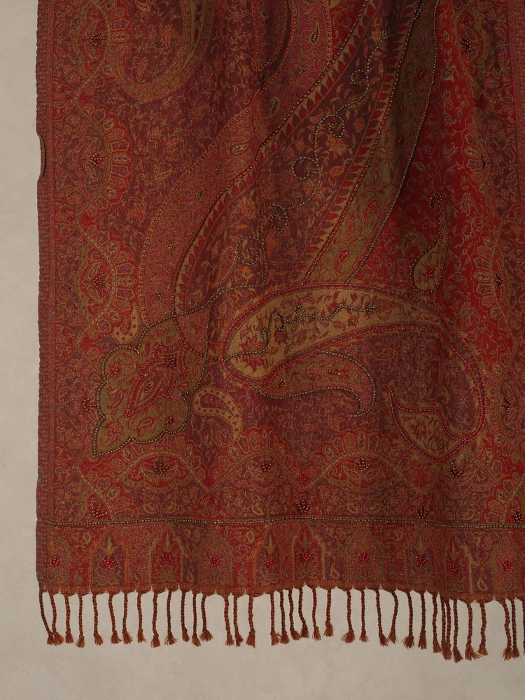 ImageAra Paisley Merino Wool Hand Emb Stole – Ranchi Red