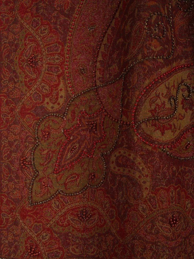 ImageAra Paisley Merino Wool Hand Emb Stole – Ranchi Red