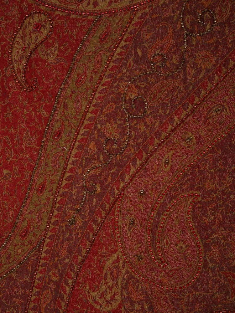 ImageAra Paisley Merino Wool Hand Emb Stole – Ranchi Red