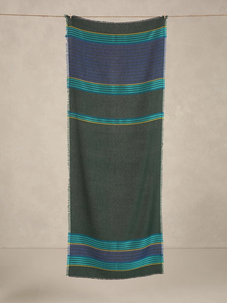 ImageAxis Stripes Wool Blend Stole – Bottle Green, Blue