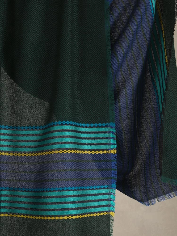 ImageAxis Stripes Wool Blend Stole – Bottle Green, Blue