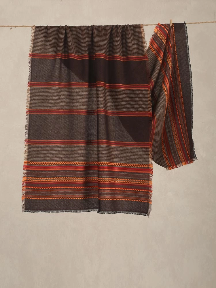 Axis Stripes Wool Blend Stole - Espresso Brown