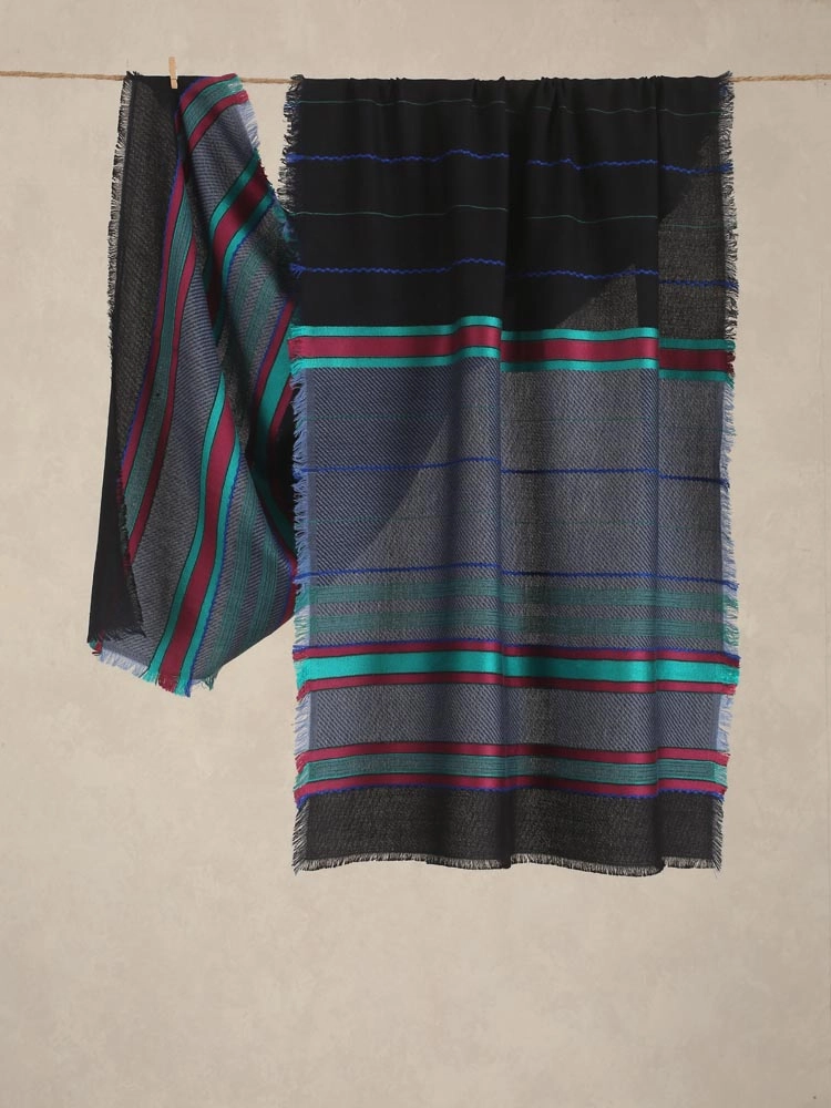 Axis Stripes Wool Blend Stole - Electric Blue