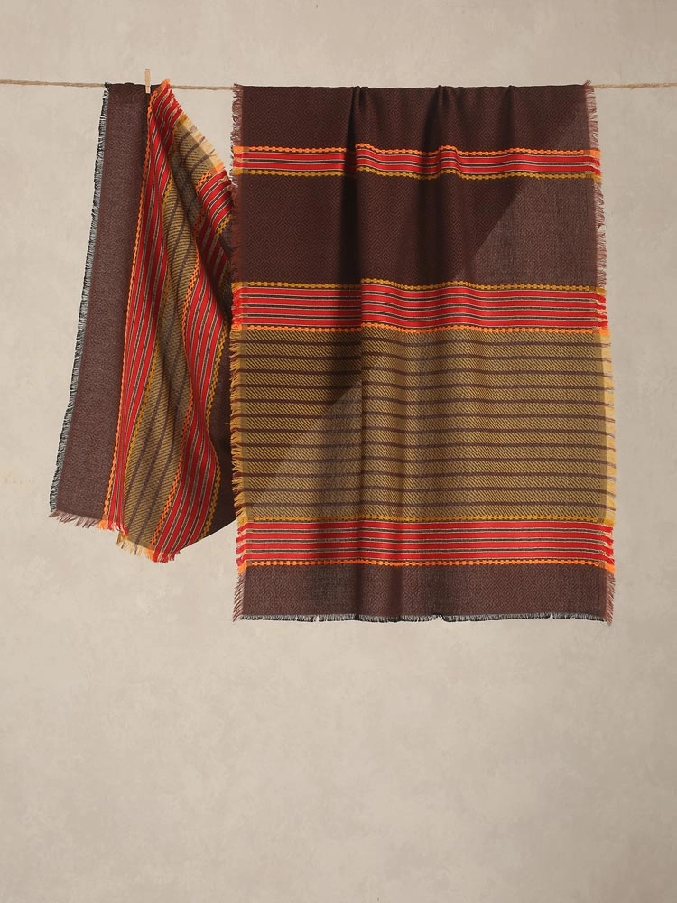 Axis Stripes Wool Blend Stole - Mustard, Brown