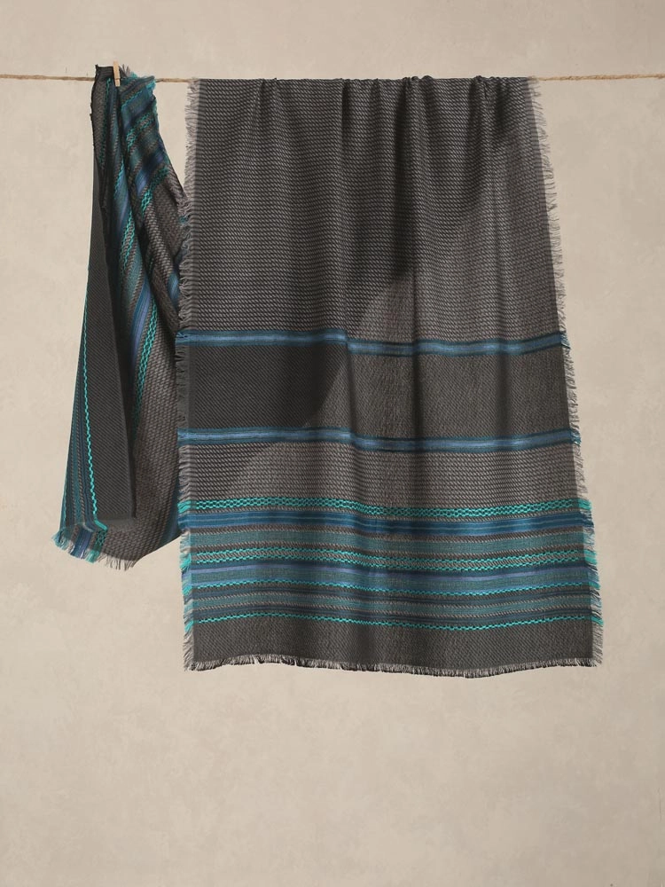Axis Stripes Wool Blend Stole - Anthracite, Teal