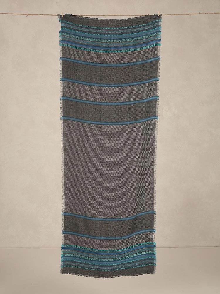 ImageAxis Stripes Wool Blend Stole – Anthracite, Teal