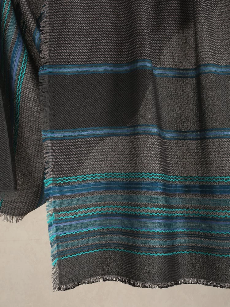 ImageAxis Stripes Wool Blend Stole – Anthracite, Teal