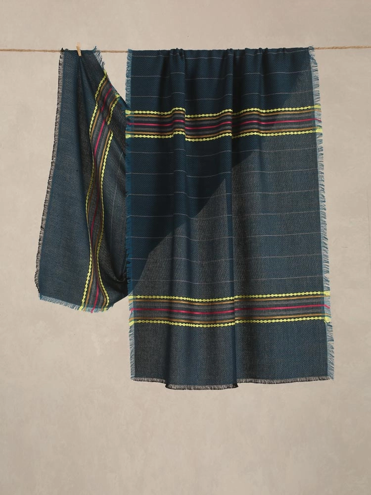 Axis Stripes Wool Blend Stole - Peruvian Petrol