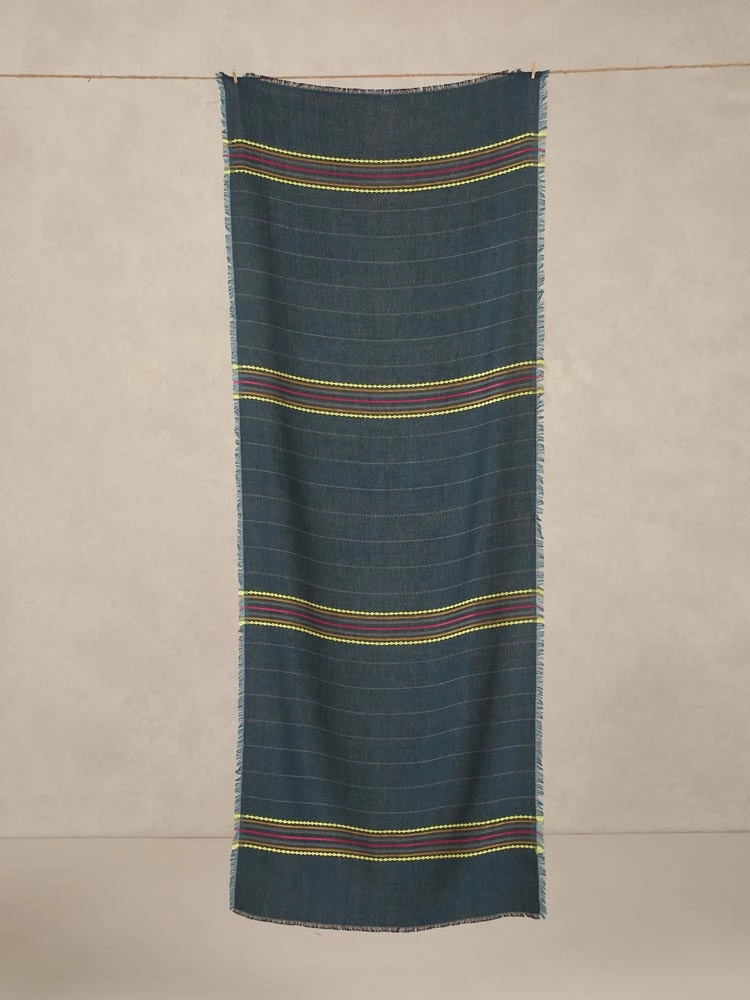 ImageAxis Stripes Wool Blend Stole – Peruvian Petrol