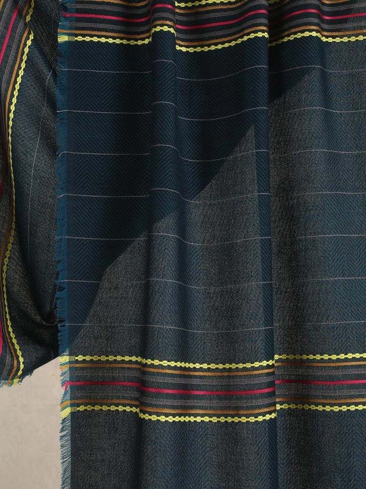 ImageAxis Stripes Wool Blend Stole – Peruvian Petrol