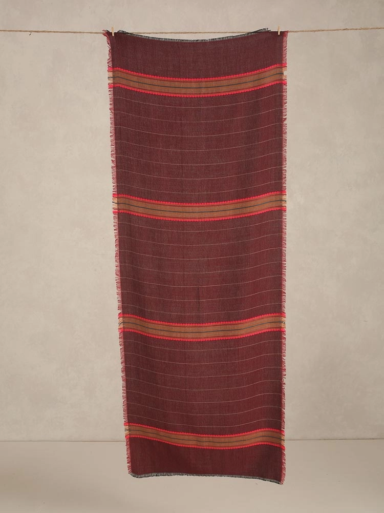 ImageAxis Stripes Wool Blend Stole – Deep Red