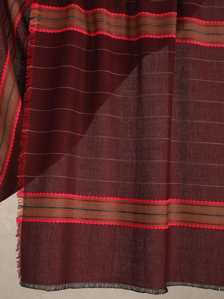 ImageAxis Stripes Wool Blend Stole – Deep Red