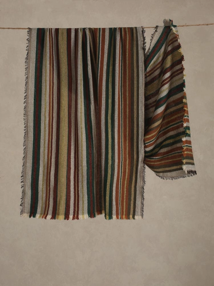 ImageMwendo Stripes Lambswool Stole – Autumn Green