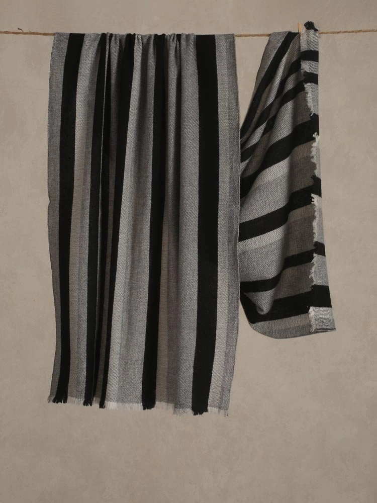 ImageMwendo Stripes Lambswool Stole – Silver, Black