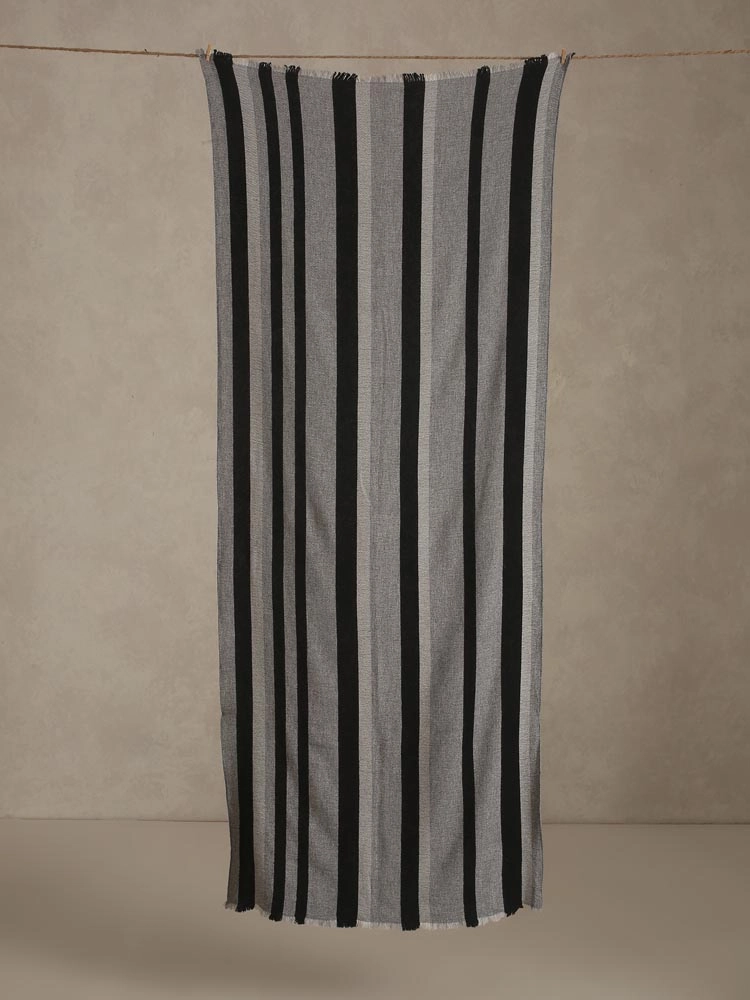 ImageMwendo Stripes Lambswool Stole – Silver, Black