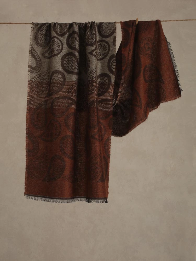 ImageBoho Paisley Wooly Blend Stole – Chocolate, Silver