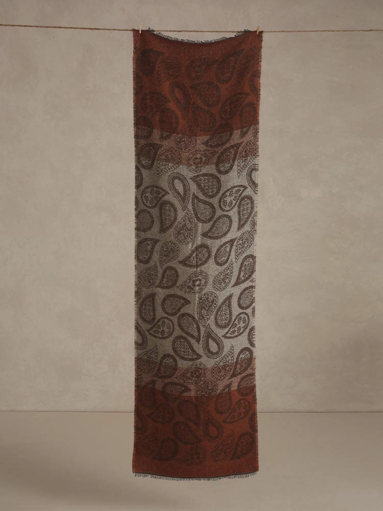 ImageBoho Paisley Wooly Blend Stole – Chocolate, Silver