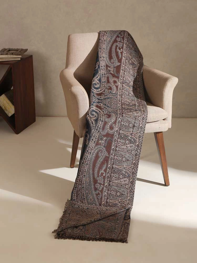ImageMidnight Paisley Wool Blend Throw – Navy, Brown