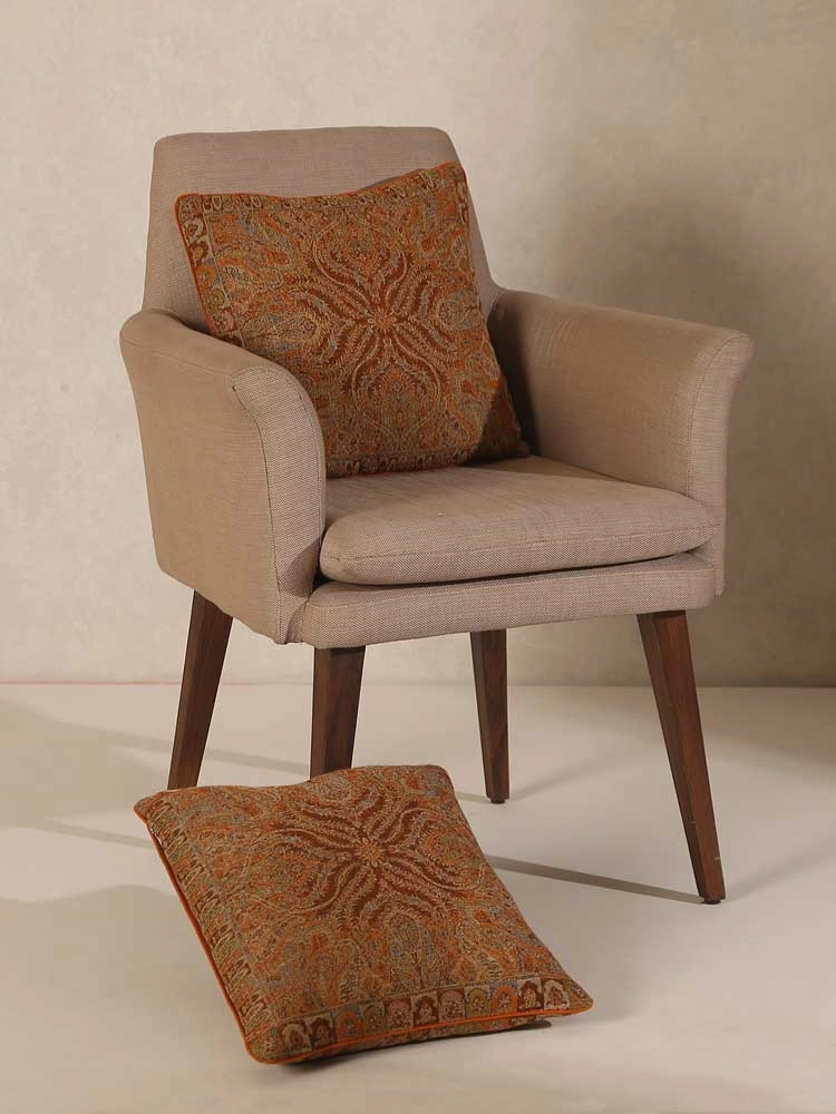 ImageRizwaan Paisley Wool Cushion – Rust Golden [Set of 2]