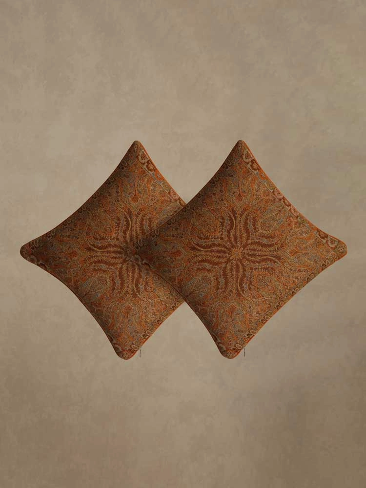 ImageRizwaan Paisley Wool Cushion – Rust Golden [Set of 2]