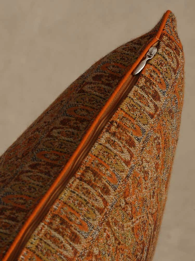 ImageRizwaan Paisley Wool Cushion – Rust Golden [Set of 2]