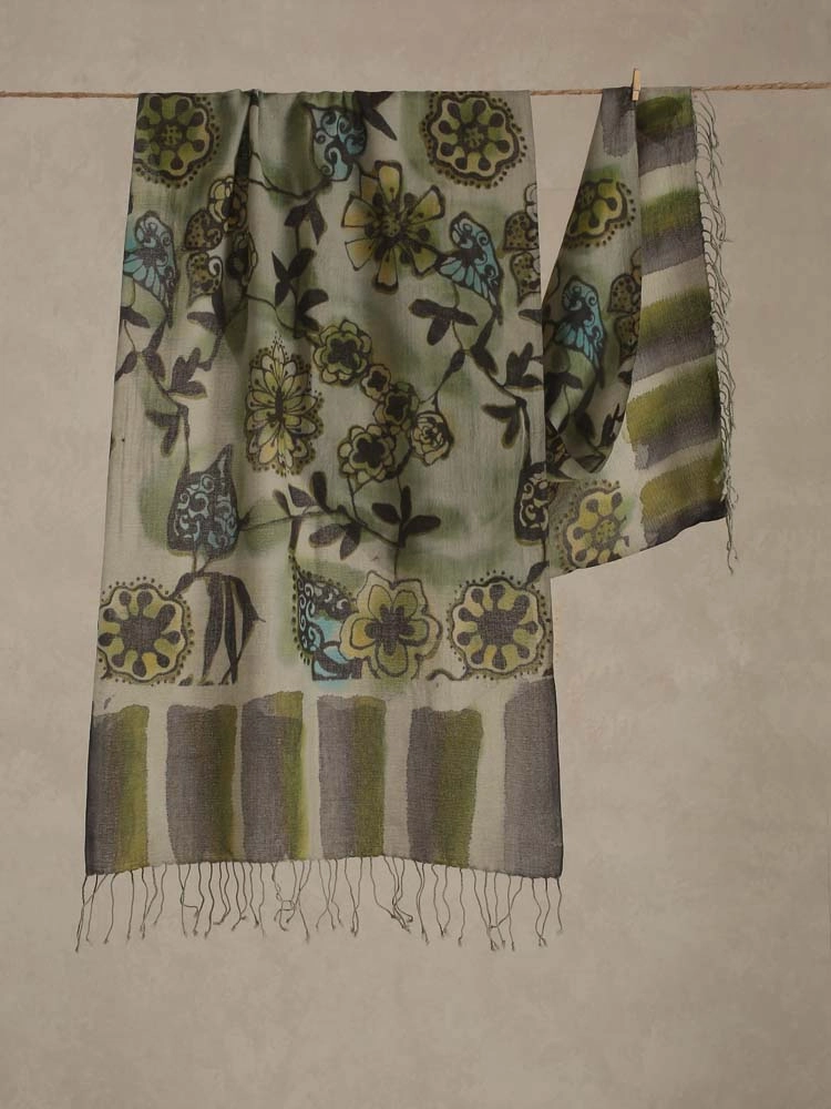 ImageBahce Floral Print Wool Stole – Ink Green