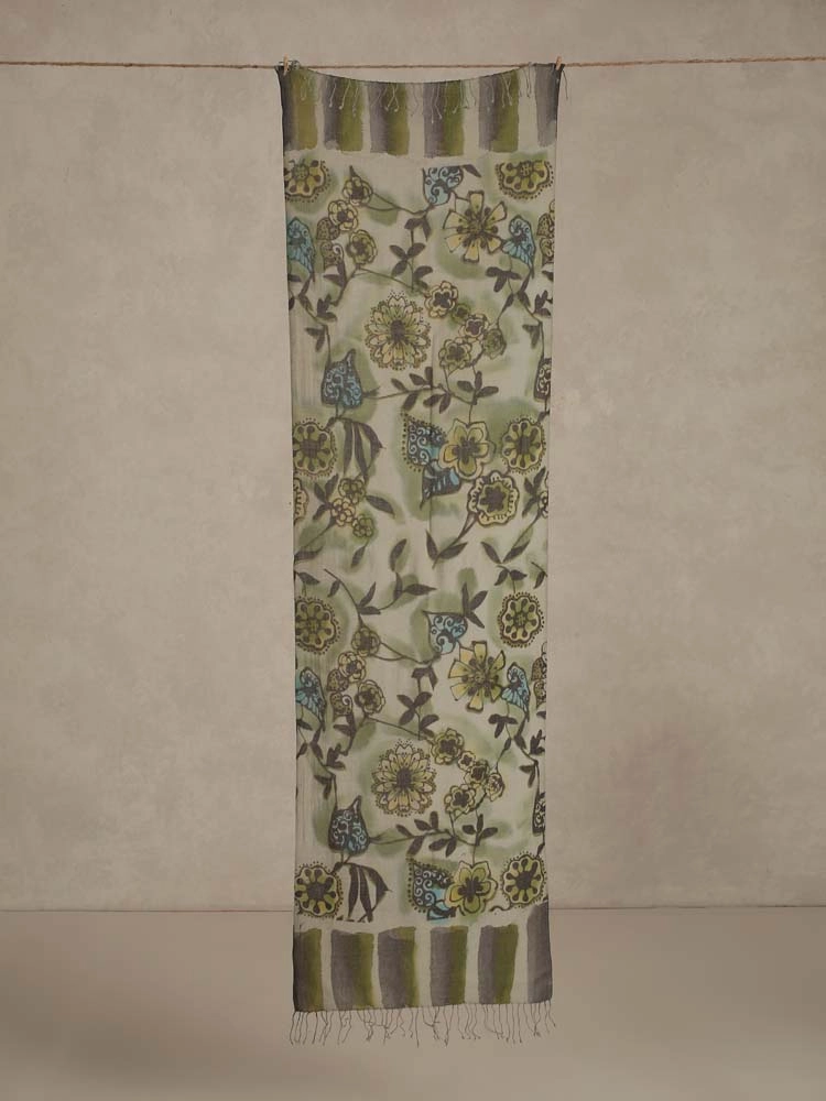 ImageBahce Floral Print Wool Stole – Ink Green