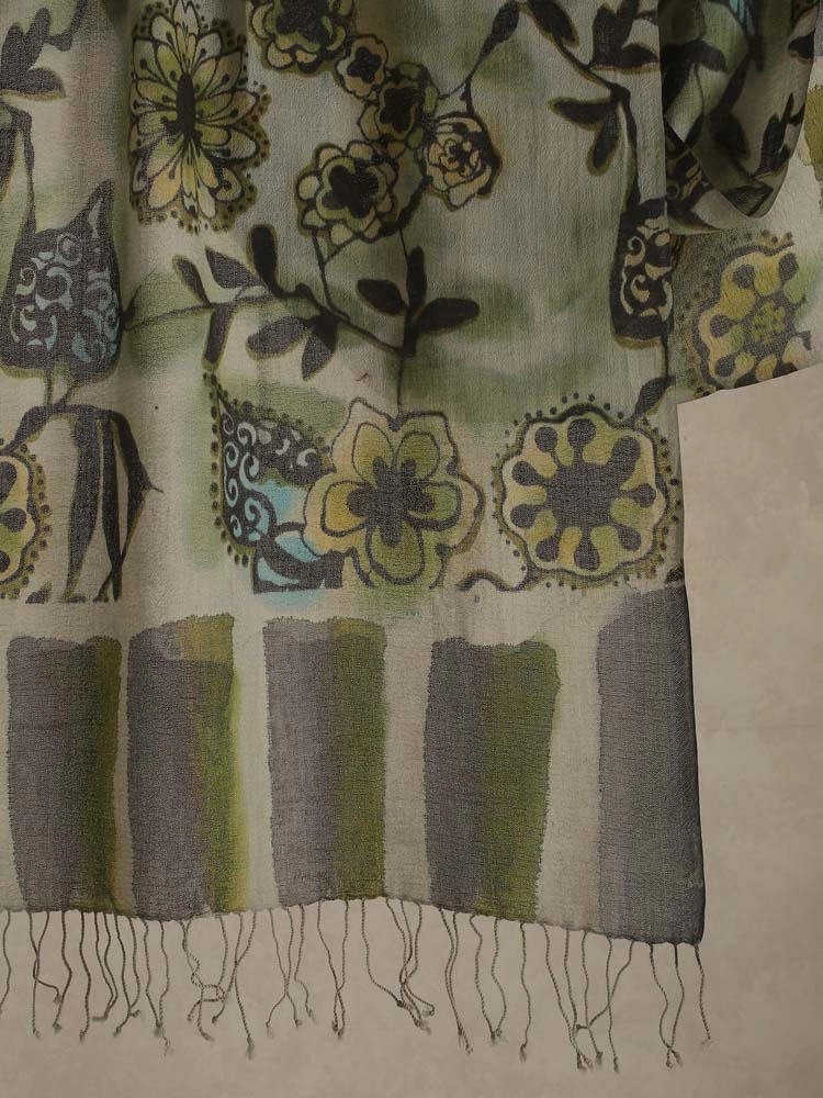 ImageBahce Floral Print Wool Stole – Ink Green