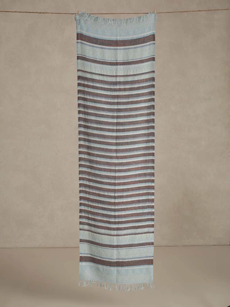 ImageGölge Weaves & Stripes Wool Silk Stole – Earthy Blue