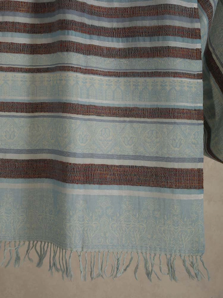 ImageGölge Weaves & Stripes Wool Silk Stole – Earthy Blue