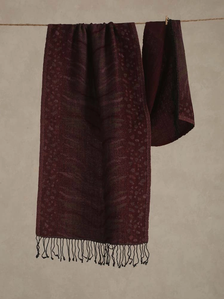 Tiger Weaves Wool Stole - Burgundy