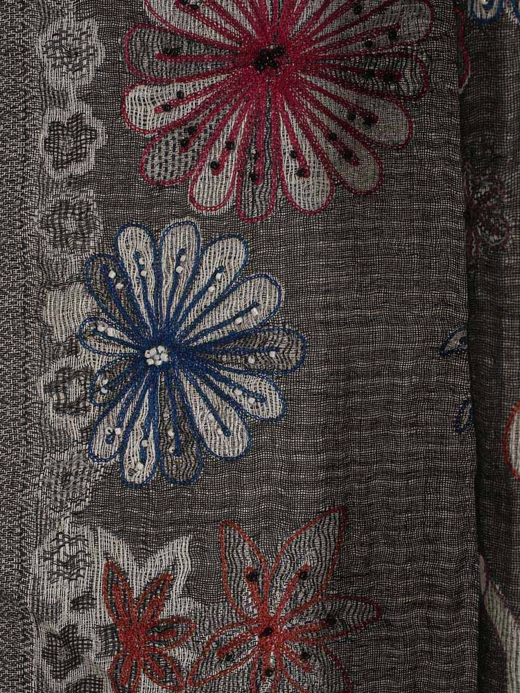 ImageMaua Floral Silk Stole – Grey Multi