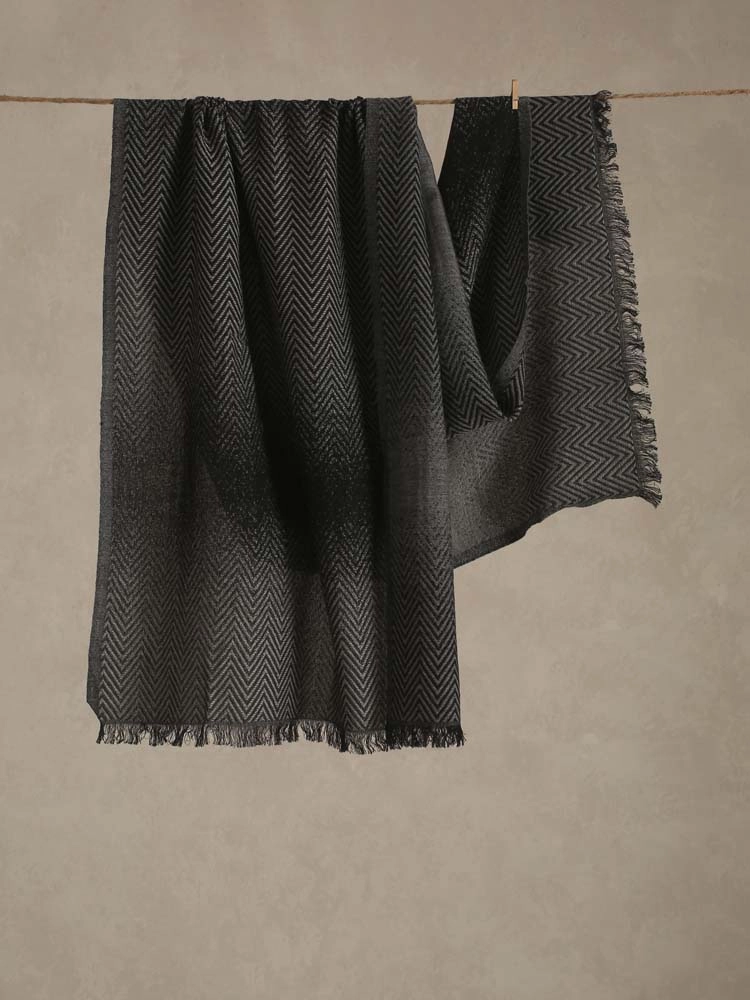Sfumato Herringbone Weave Stole - Gradient Grey