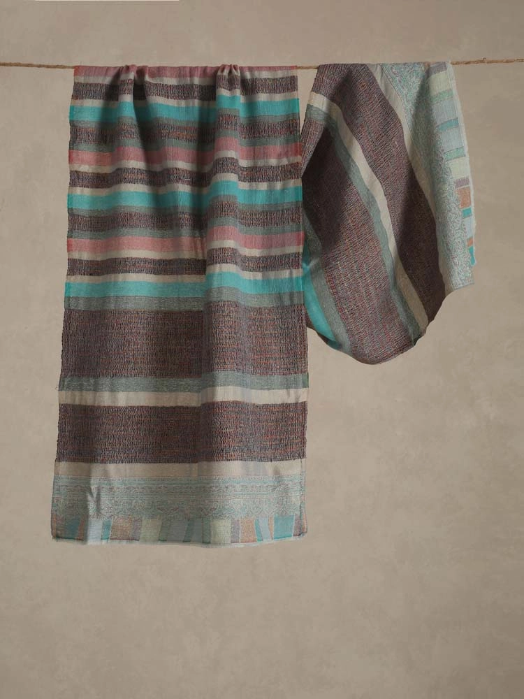Gölge Weaves & Stripes Wool Silk Stole - Aqua Blue