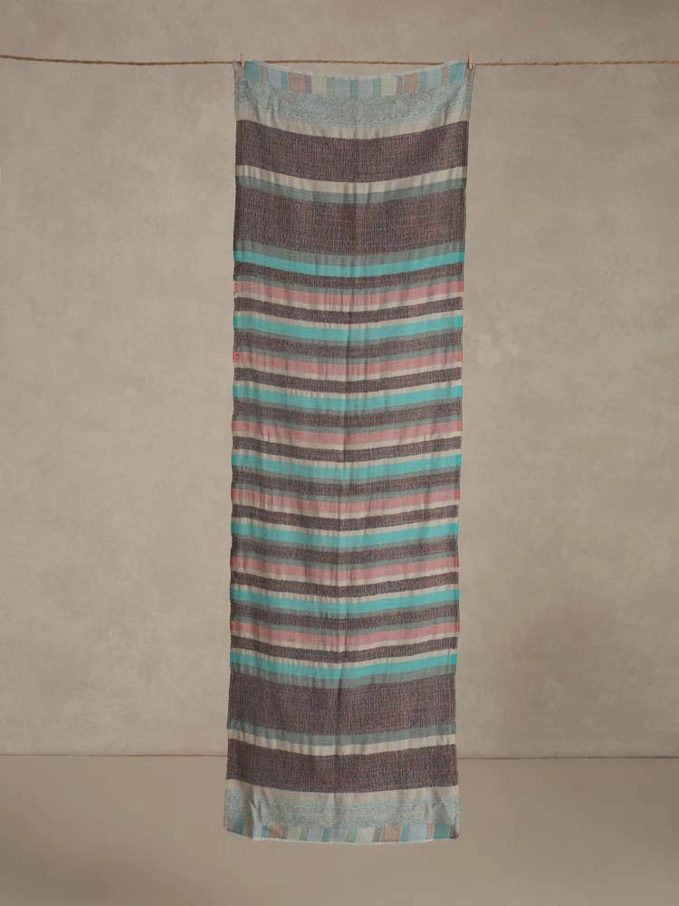 ImageGölge Weaves & Stripes Wool Silk Stole – Aqua Blue