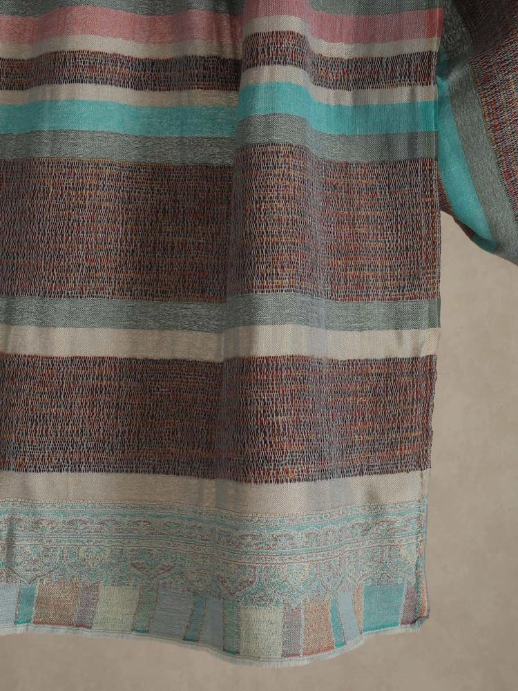 ImageGölge Weaves & Stripes Wool Silk Stole – Aqua Blue