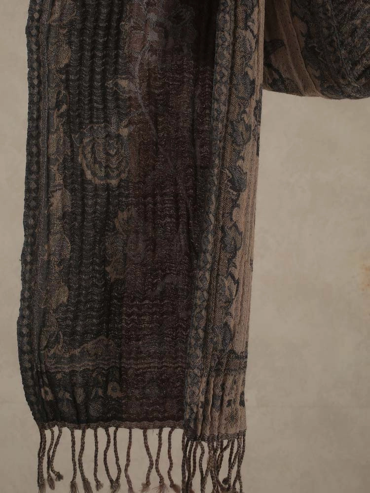 ImageVintage Floral Pure Wool Muffler – Espresso Brown