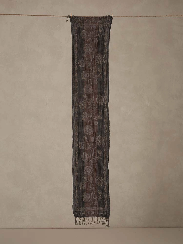 ImageVintage Floral Pure Wool Muffler – Espresso Brown