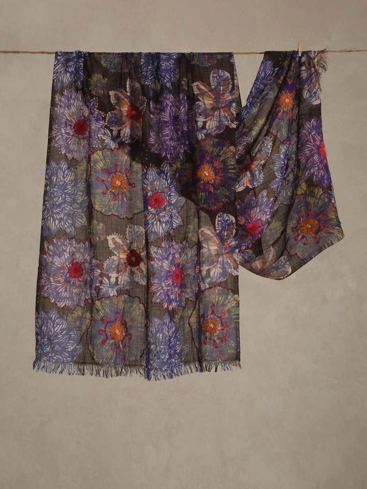 ImageInterflora Hand Emb Wool Stole – Lavender Multi
