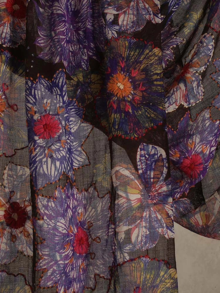 ImageInterflora Hand Emb Wool Stole – Lavender Multi