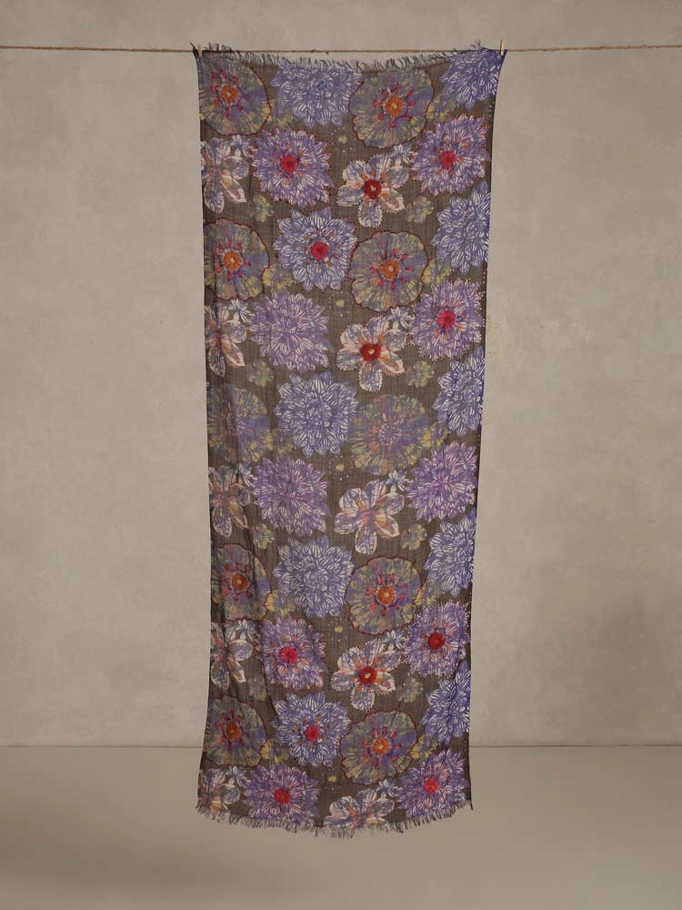 ImageInterflora Hand Emb Wool Stole – Lavender Multi