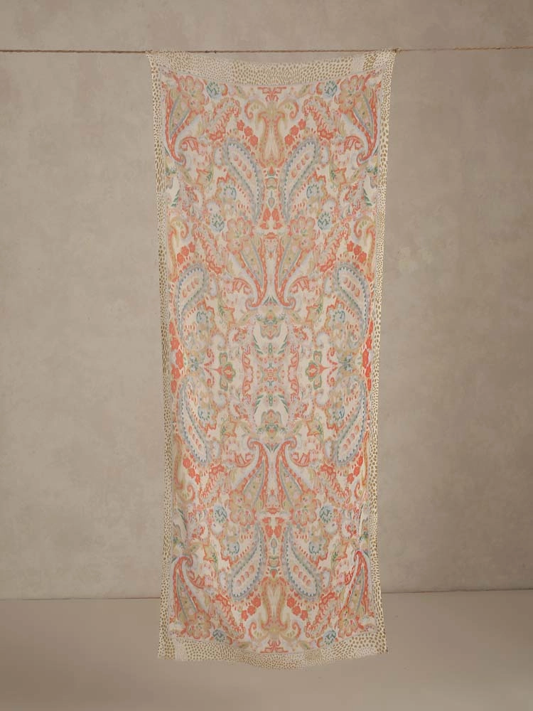 Aquarelle Paisley Cotton-Modal Stole - Fawn Multi