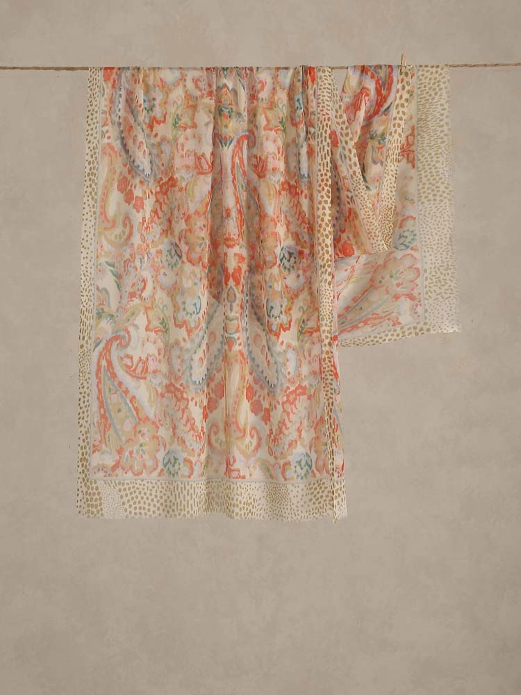 ImageAquarelle Paisley Cotton-Modal Stole – Fawn Multi