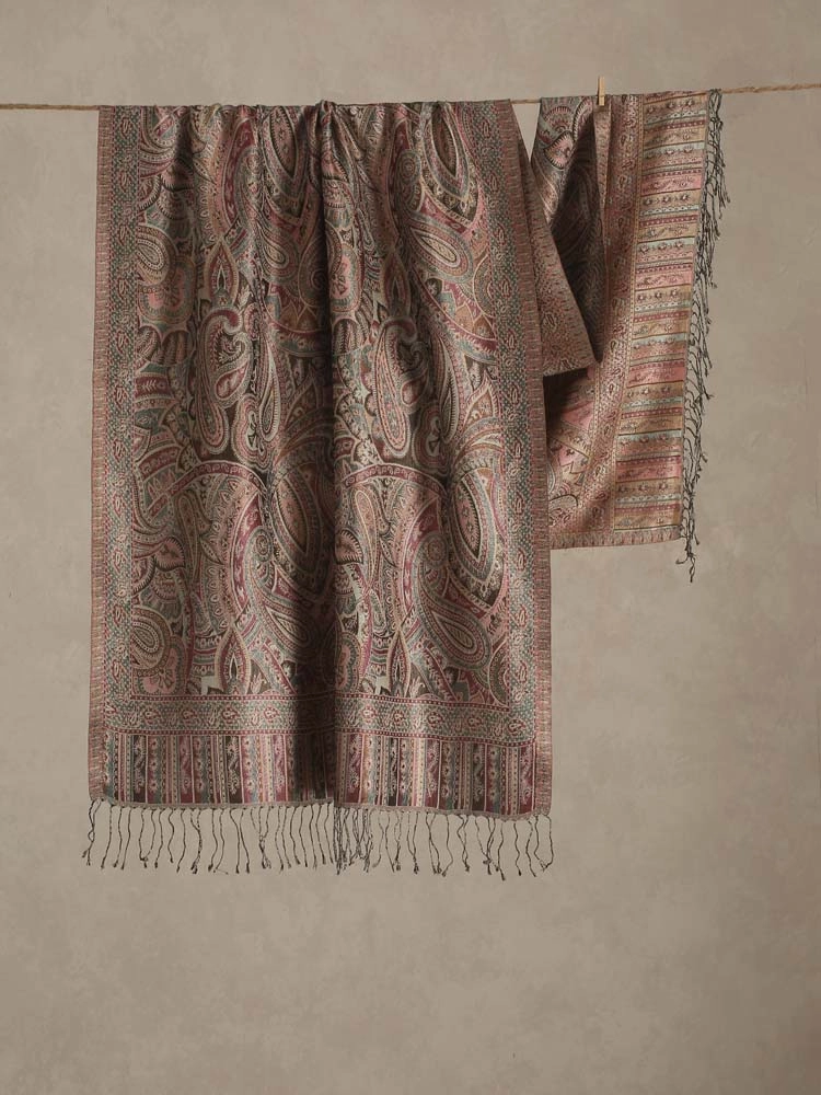 Antique Paisley Silk Blend Stole - Plum Berry