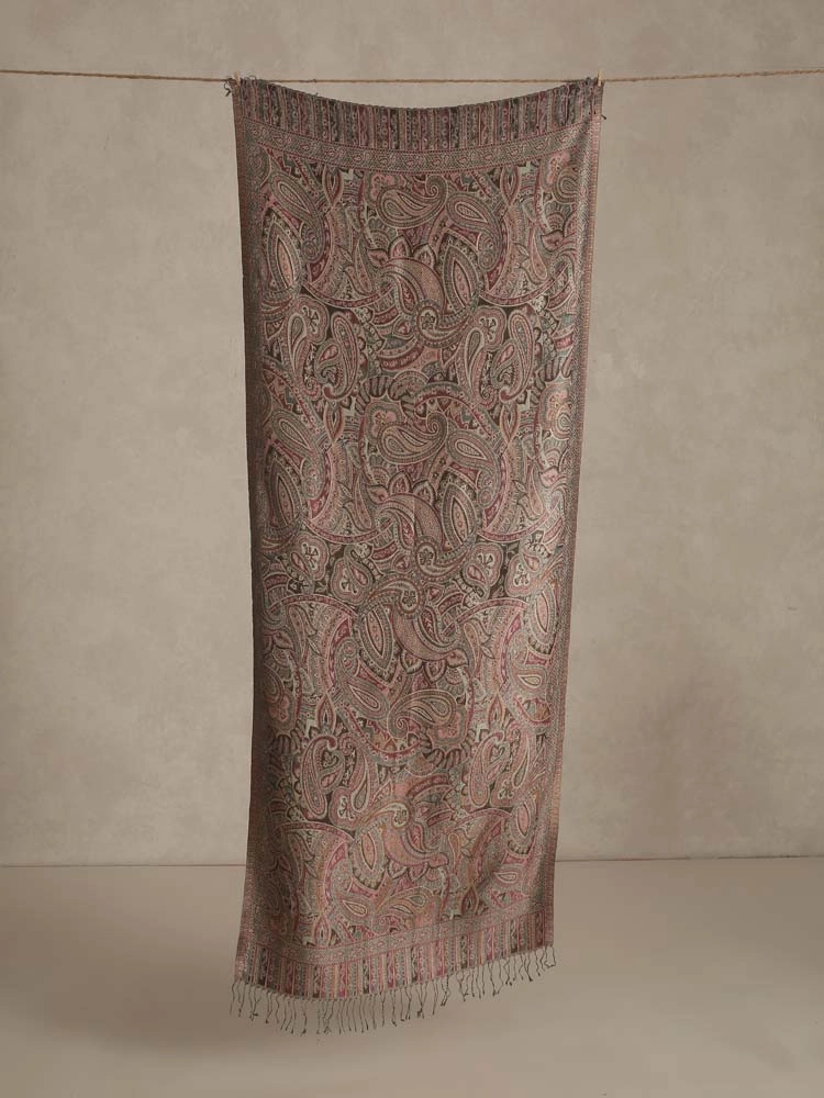 ImageAntique Paisley Silk Blend Stole – Plum Berry
