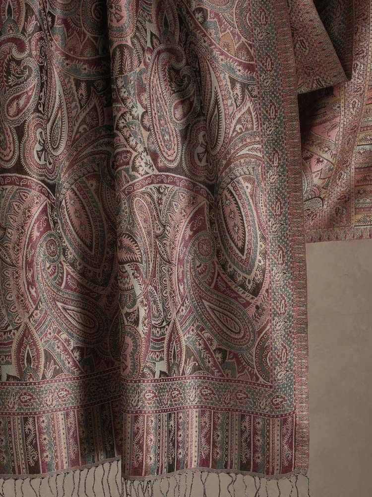 ImageAntique Paisley Silk Blend Stole – Plum Berry