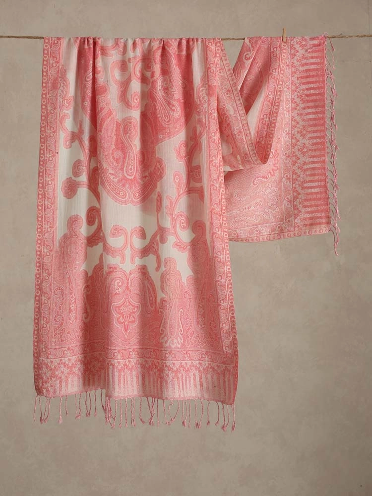 Paisley Weaves Soft Cotton Stole - Baby Pink