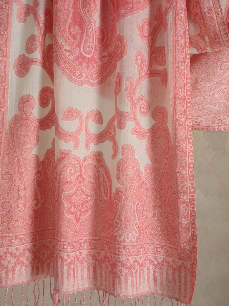 ImagePaisley Weaves Soft Cotton Stole – Baby Pink
