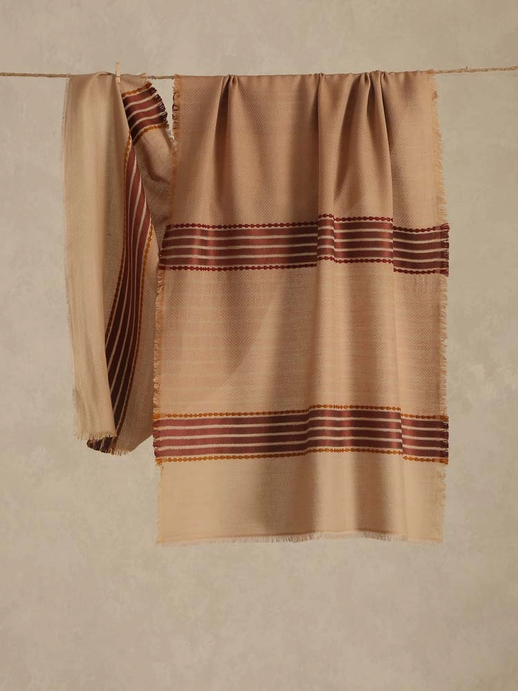 Axis Stripes Wool Blend Stole - Classic Beige